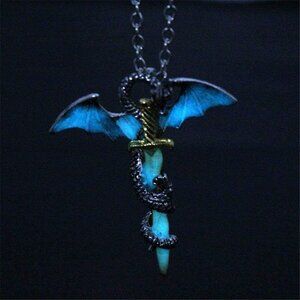 Dragon Sword Necklace Glow in The Dark Luminous Pendant Titanium Steel Jewelry